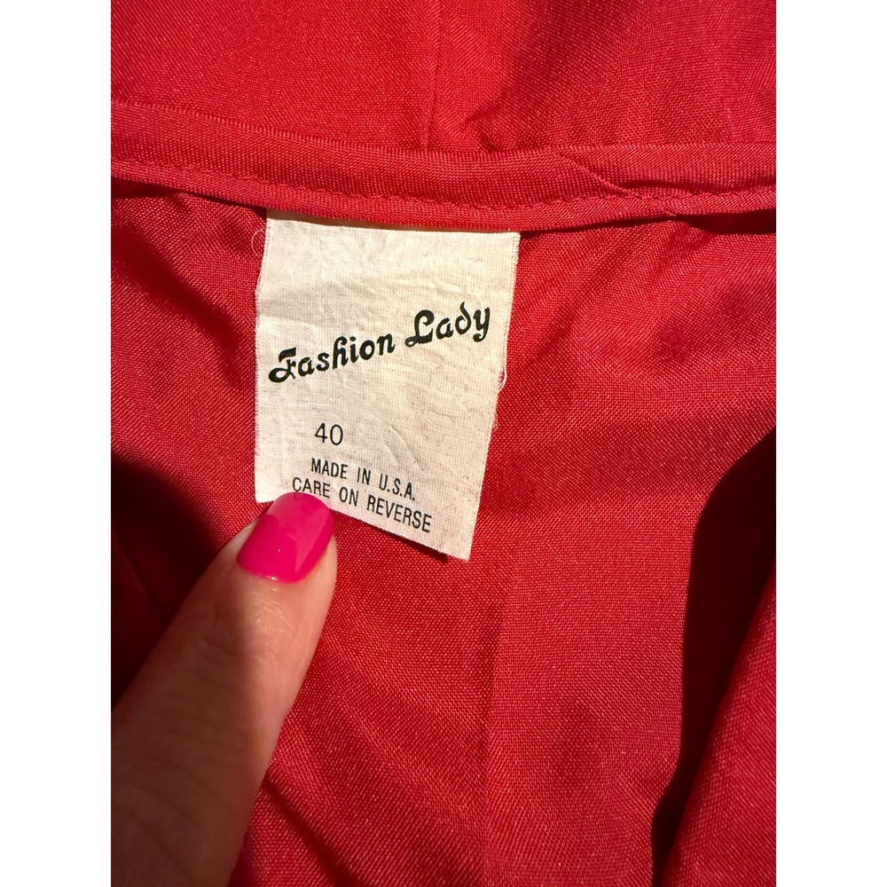 Fashion Lady Blouse Women 40 Red Good Vintage Embroidered Collar Long Sleeve - Picture 6 of 10